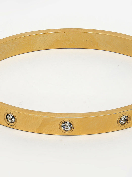 NVR Women's Gold-Polished CZ Stone-Studded Kada Bracelet