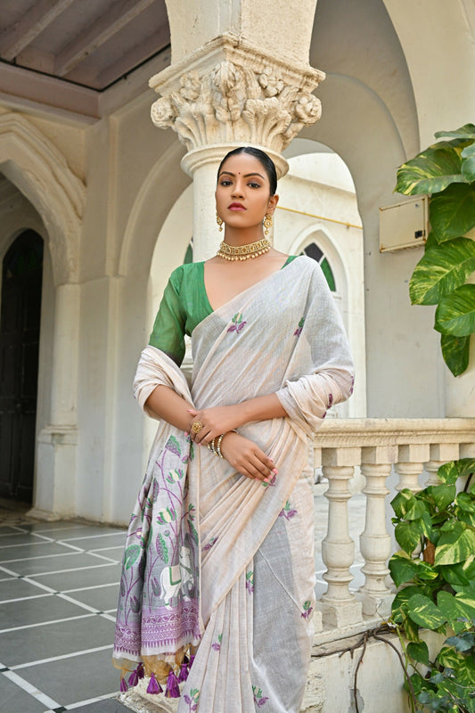 Vishnu Weaves Women's Wine Muga Cotton Saree with Blouse - Swadesiicart