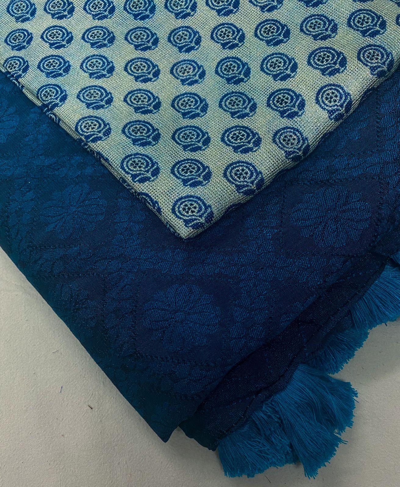 Blue Jute Silk Woven Design Saree with Unstitched Blouse - Hiral Fashion | Swadesiicart