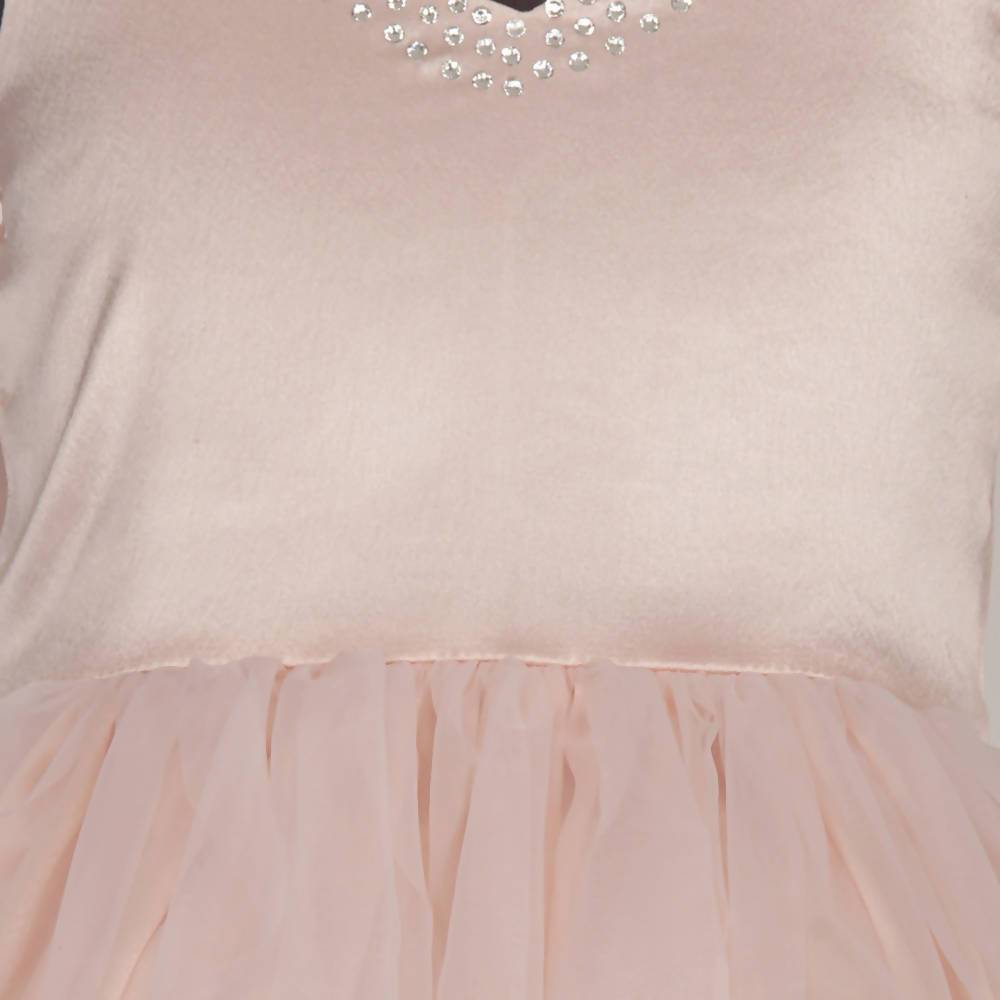 Asmaani Baby Girl's Pink Color Satin Maxi Full Length Dress (AS-DRESS-22029)