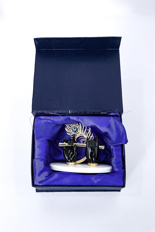 House Of Wemy Gold-Polished Lord Krishna Hands Idol with Flute and Pecock Feather - Black - Swadesiicart