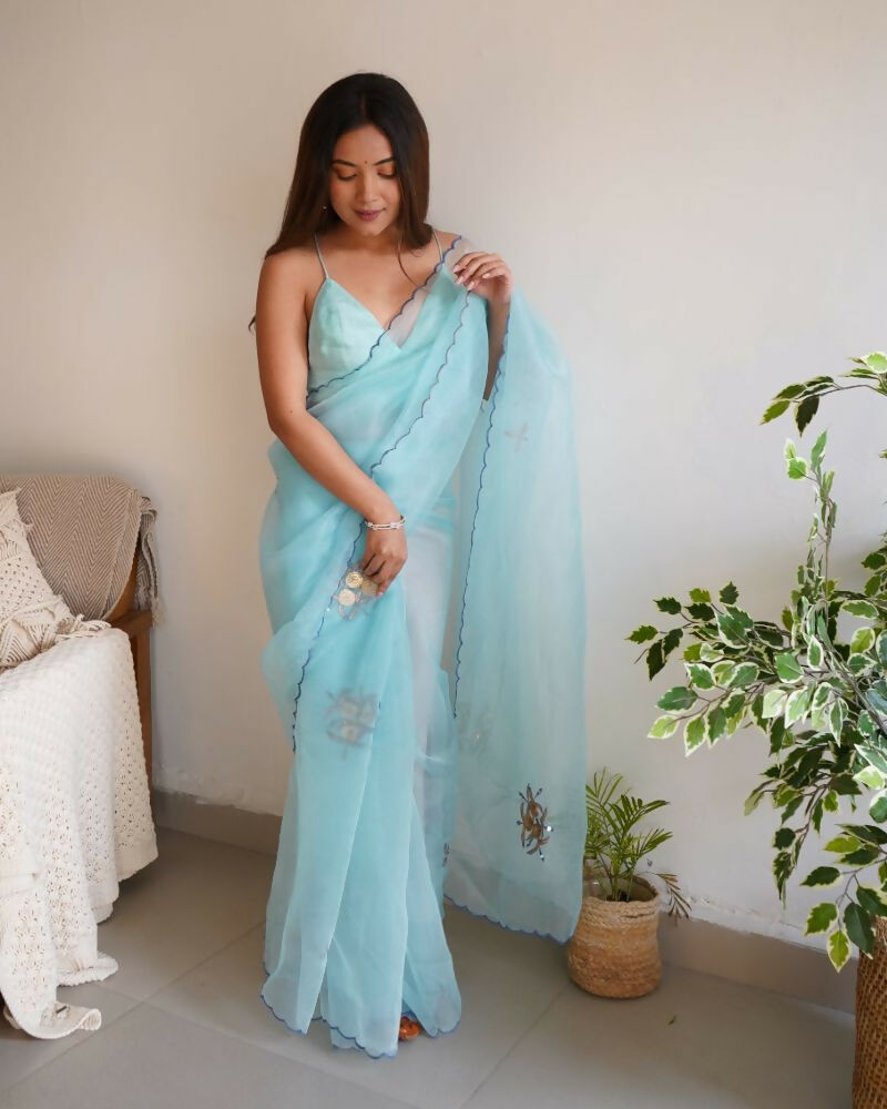 Vamsee Ena Sky Organza Saree - Swadesiicart