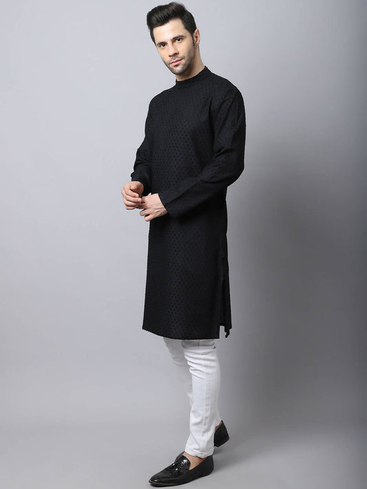 Even Apparels Black Pure Cotton Men's Kurta With Side Placket (MMS446) | Swadesiicart