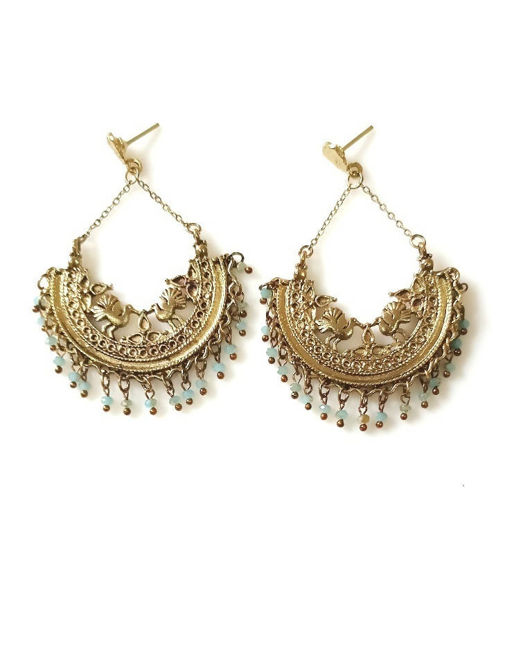 Bling Accessories Antique Brass Finish Brass Chandbali Metal Earrings | Swadesiicart