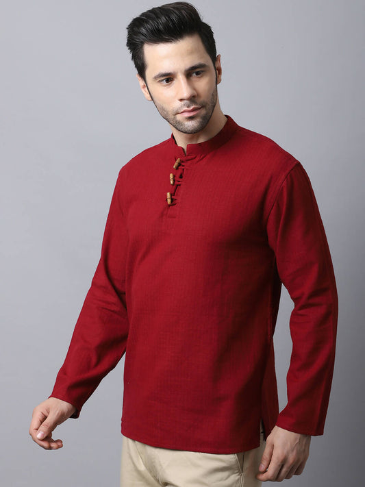 Even Apparels Maroon Pure Cotton Men's Kurta With Band Collar | Swadesiicart