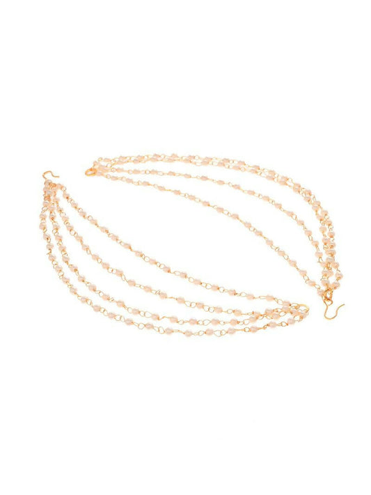 NVR Pearl Studded Classic Gold-Polished 4 Line Ear Chain Ear Cuff | Swadesiicart