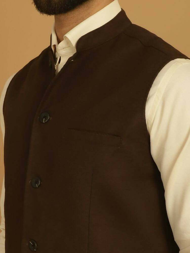 Even Apparels Pure Wool Nehru Jacket - Brown | Swadesiicart