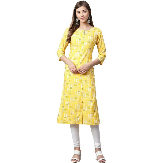 Anubhutee Women's Rayon Regular A-Line Yellow Kurta | Swadesiicart