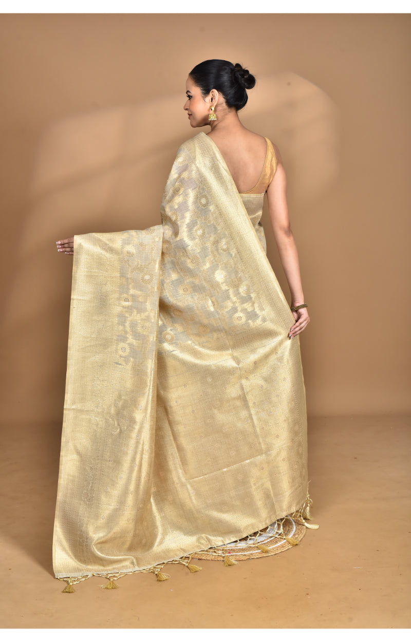 Morchari Banarasi Silk Chanderi Saree-Cream | Swadesiicart