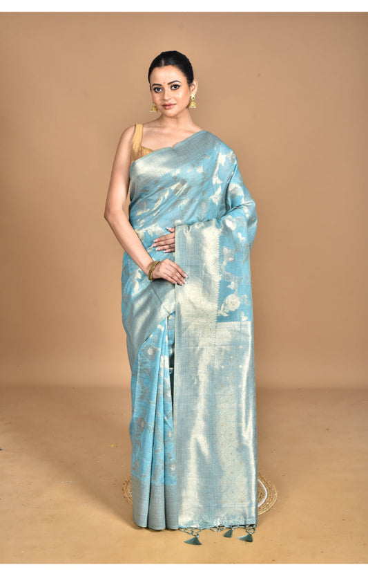 Morchari Banarasi Silk Chanderi Saree-Blue | Swadesiicart