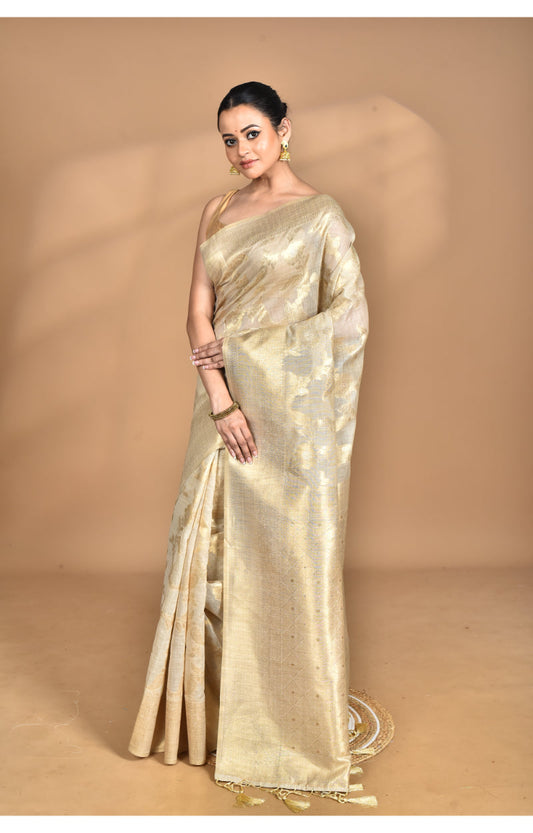 Morchari Banarasi Silk Chanderi Saree-Cream | Swadesiicart