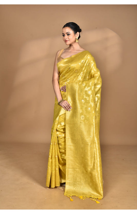 Morchari Banarasi Silk Chanderi Saree-Yellow | Swadesiicart