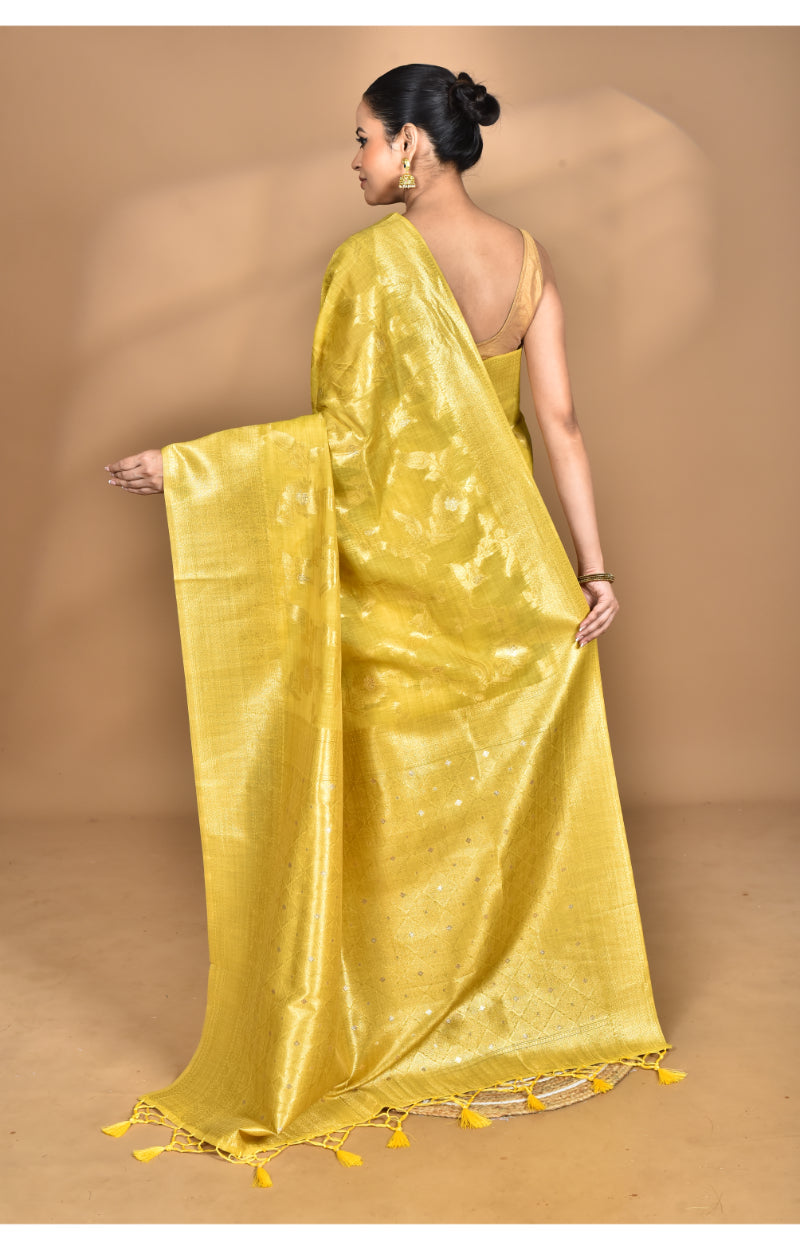 Morchari Banarasi Silk Chanderi Saree-Yellow | Swadesiicart