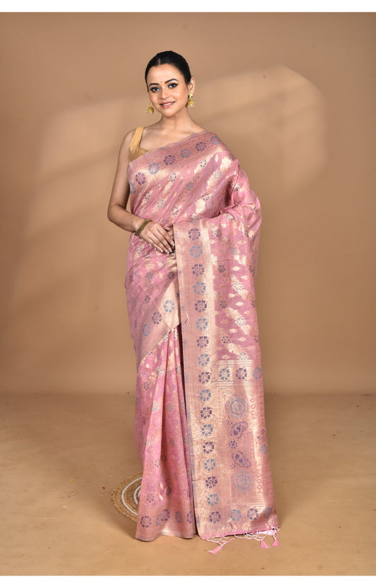 Morchari Banarasi Silk Chanderi Saree-Pink | Swadesiicart