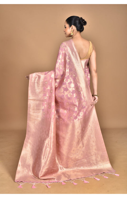 Morchari Banarasi Silk Chanderi Saree-Pink | Swadesiicart