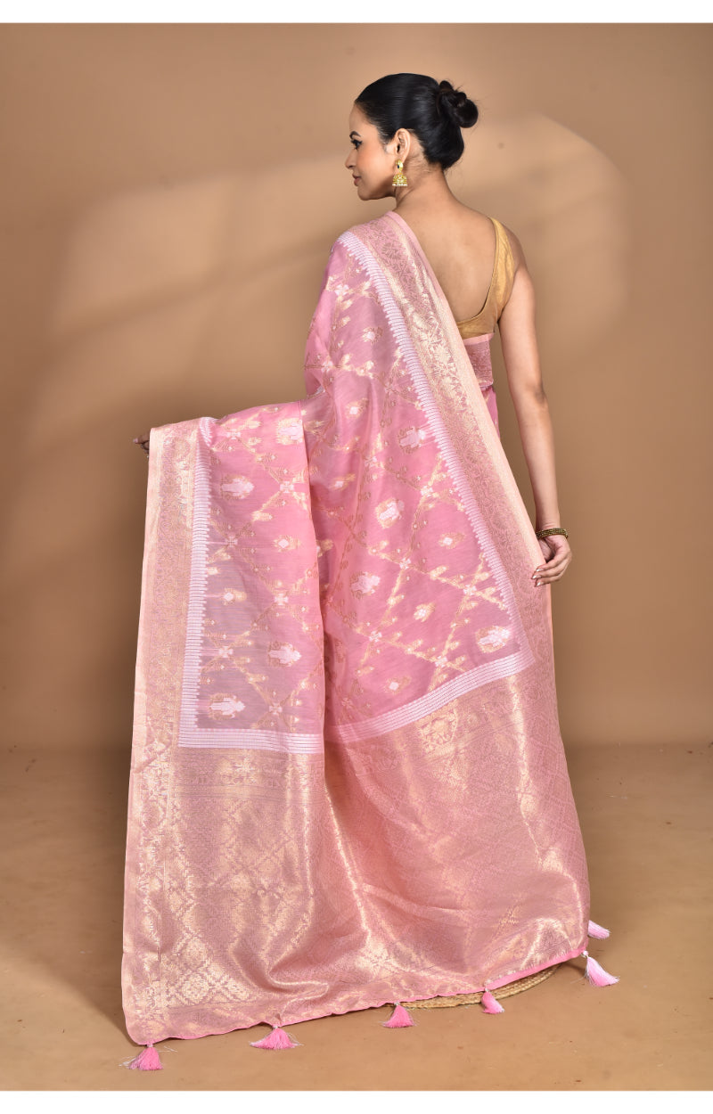 Morchari Banarasi Silk Chanderi Saree-Pink | Swadesiicart
