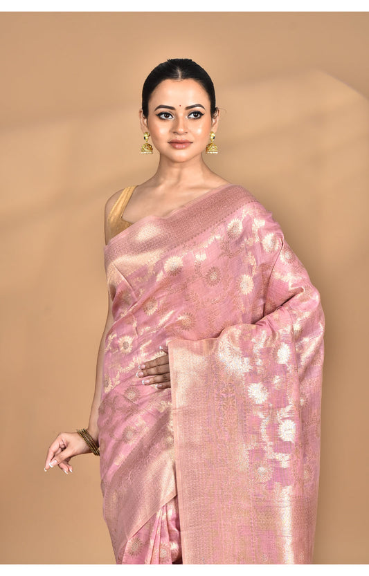 Morchari Banarasi Silk Chanderi Saree-Pink | Swadesiicart