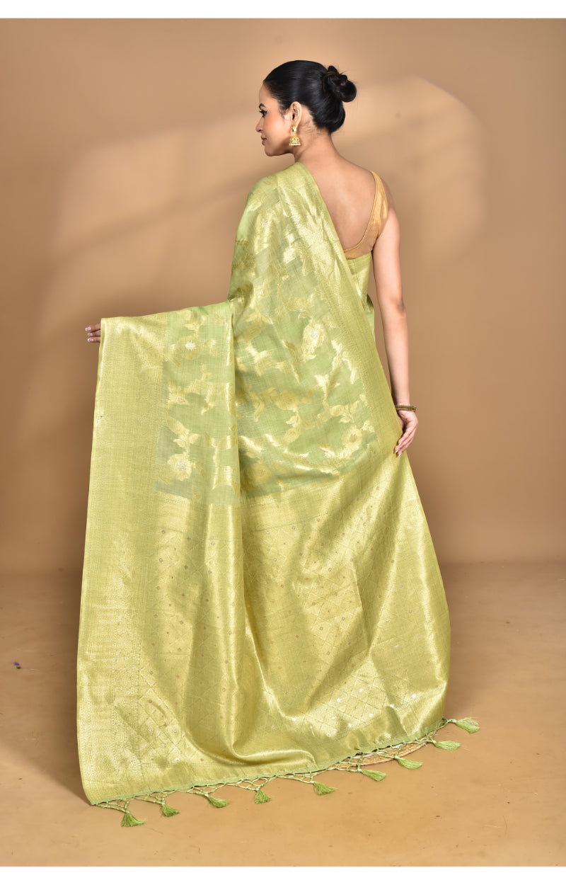 Morchari Banarasi Silk Chanderi Saree-Green | Swadesiicart