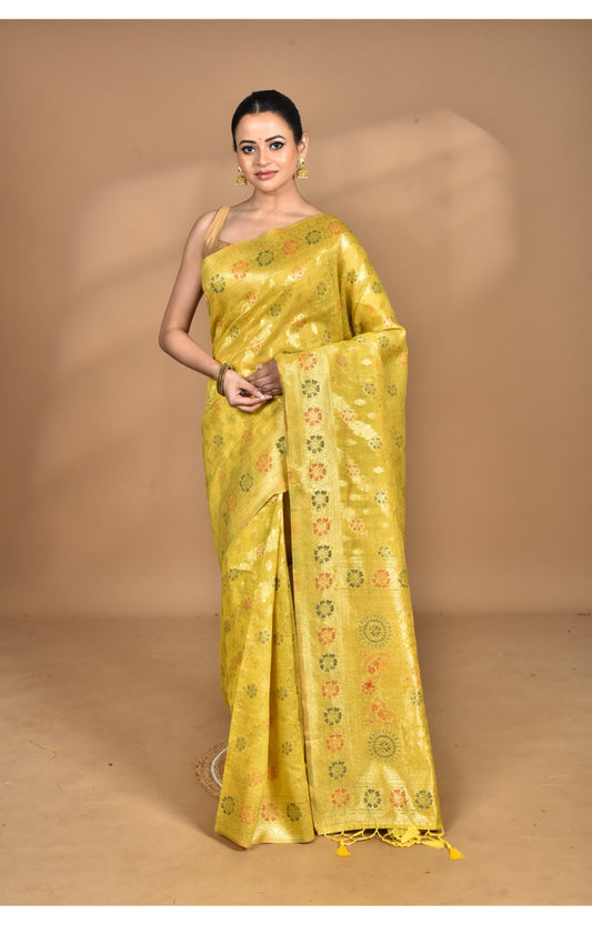 Morchari Banarasi Silk Chanderi Saree-Yellow | Swadesiicart