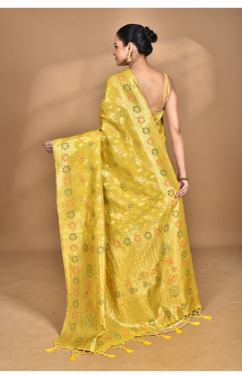 Morchari Banarasi Silk Chanderi Saree-Yellow | Swadesiicart