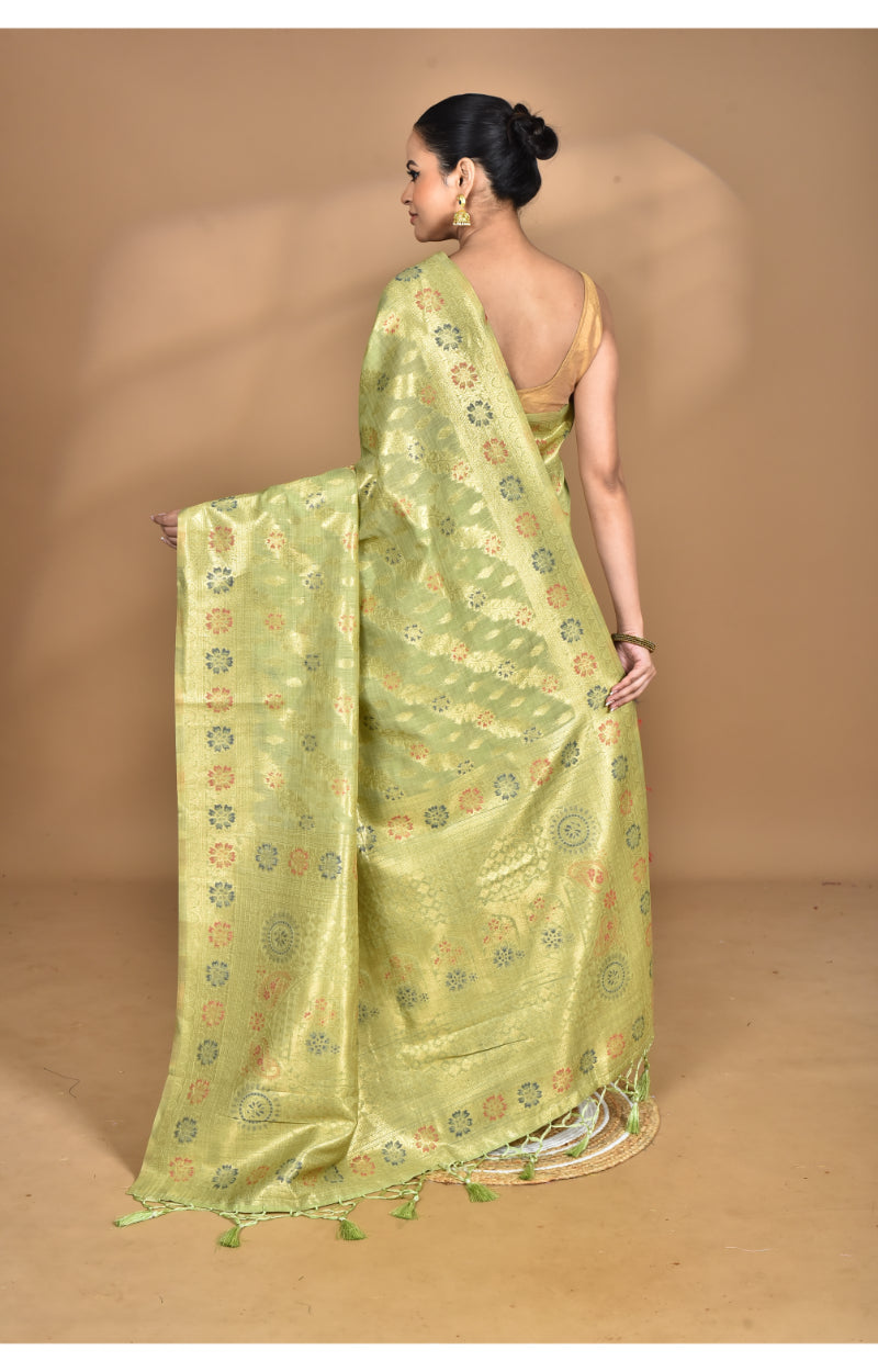 Morchari Banarasi Silk Chanderi Saree-Green | Swadesiicart