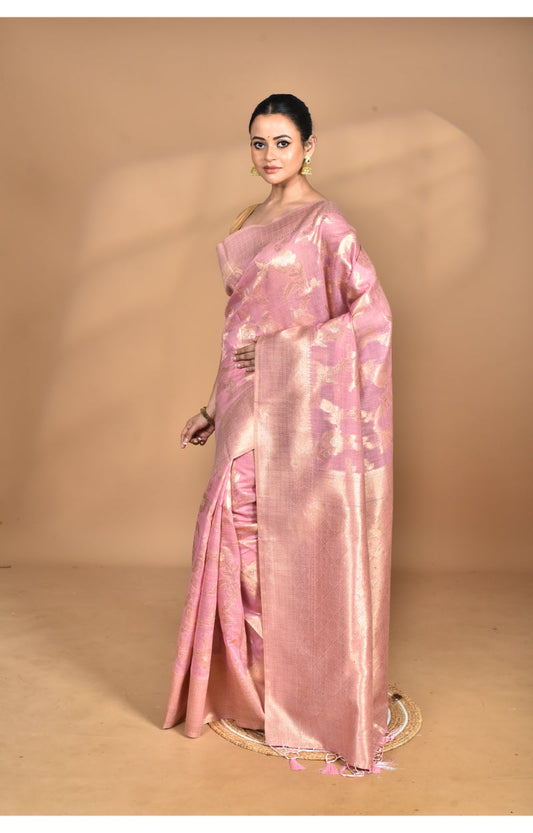 Morchari Banarasi Silk Chanderi Saree-Pink | Swadesiicart