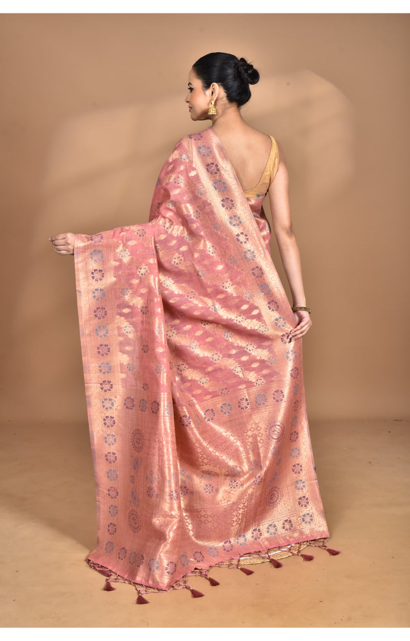 Morchari Banarasi Silk Chanderi Saree-Peach | Swadesiicart