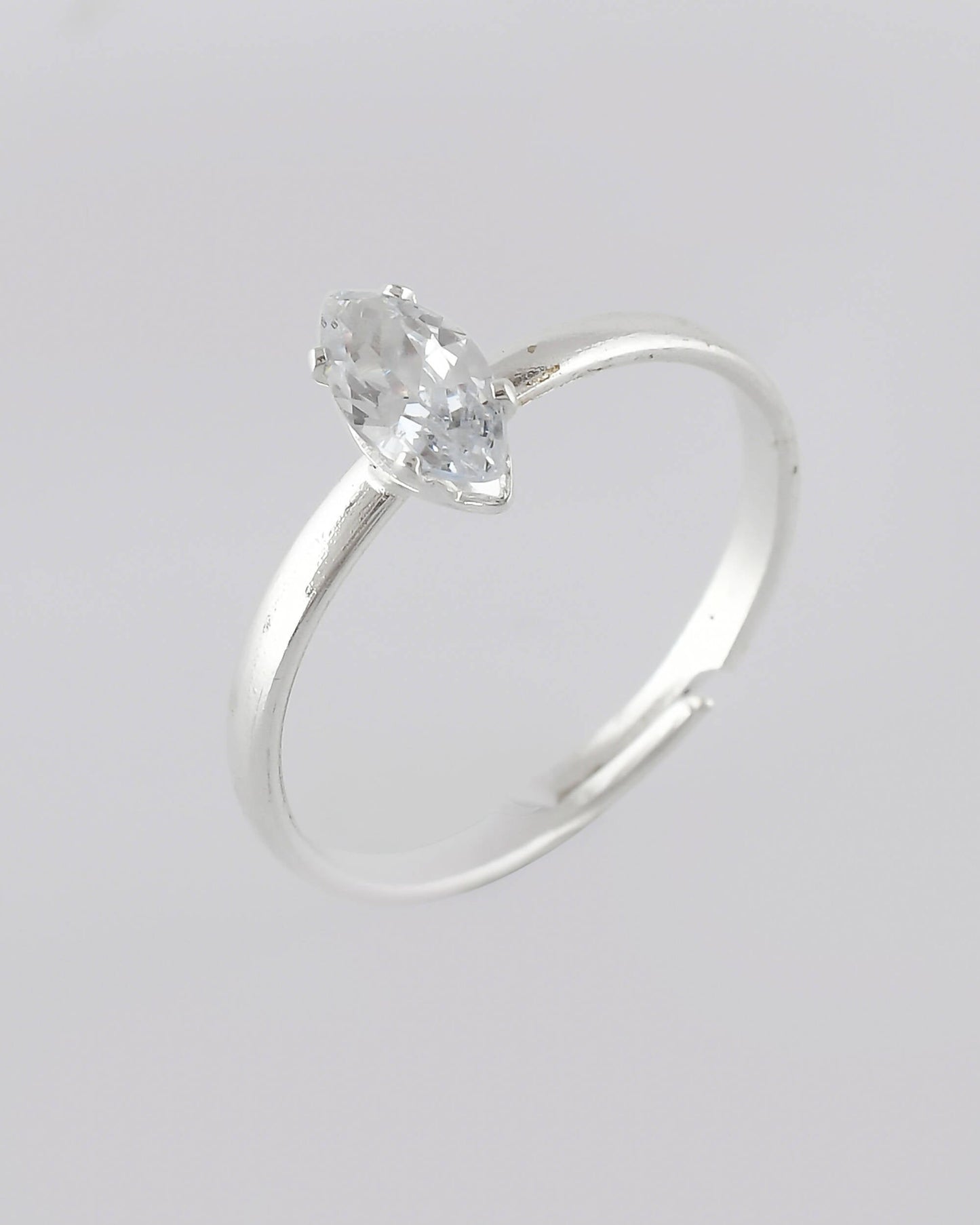 VOJ white CZ-detail Stainless Steel Cubic Zirconia Silver Plated adjustable finger Ring | Swadesiicart