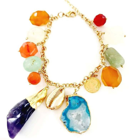 Bling Accessories Natural Stone Multi Charm Bracelet