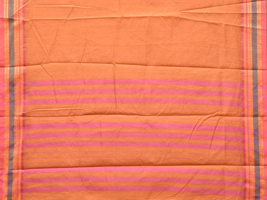Peach Bamboo Cotton Plain Saree with Border Design No Blouse - Global Threads | Swadesiicart