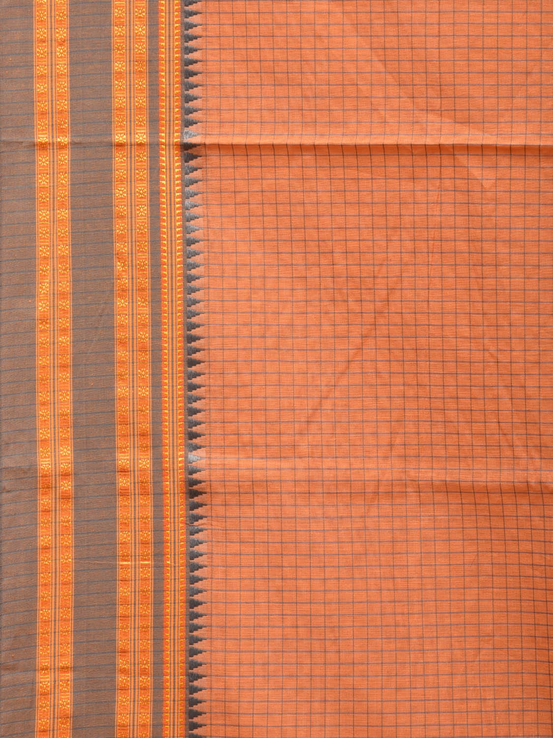 Peach Bamboo Cotton Saree with Checks Design No Blouse - Global Threads | Swadesiicart
