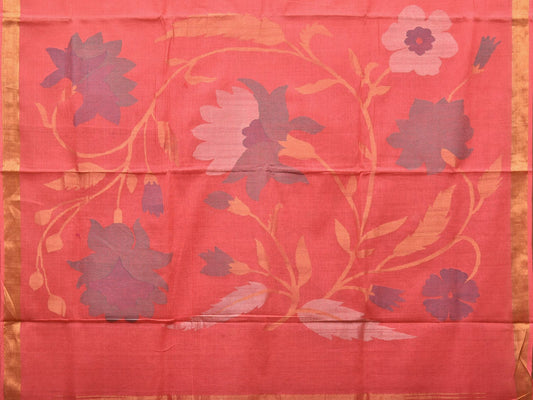 Peach Khadi Cotton Handloom Saree with Big Floral Pallu Design - Global Threads | Swadesiicart