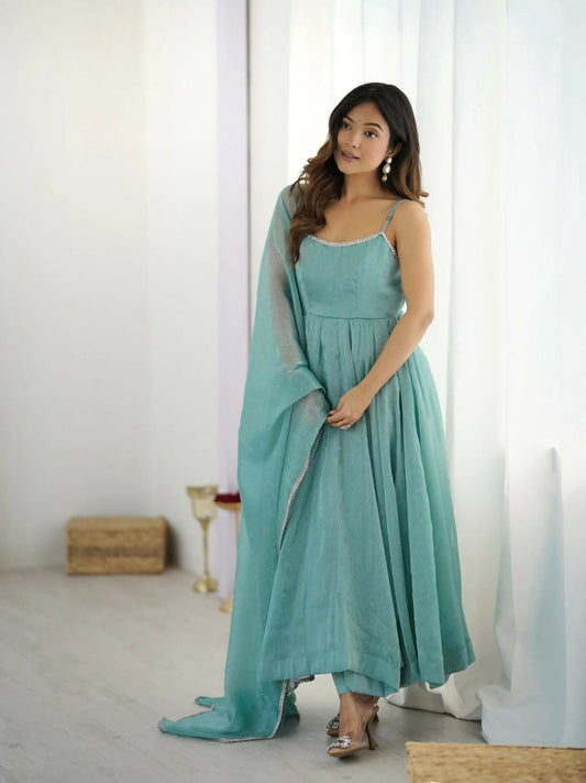 Joban Fashion Sky Kurta Set Silk Sequence Embroidery Work