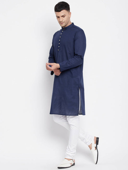 Even Apparels Blue Color Rayon Men's Kurta With Band Collar | Swadesiicart