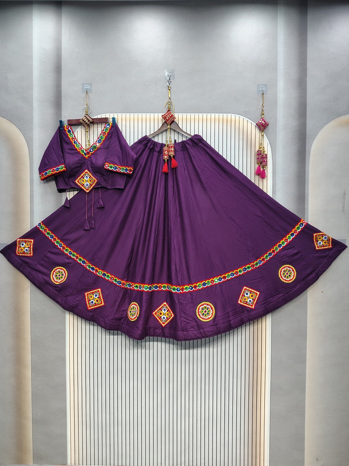 DEIANA'S Gota Patch Gamthi Work Lace Lehenga Choli - Wine - Swadesiicart