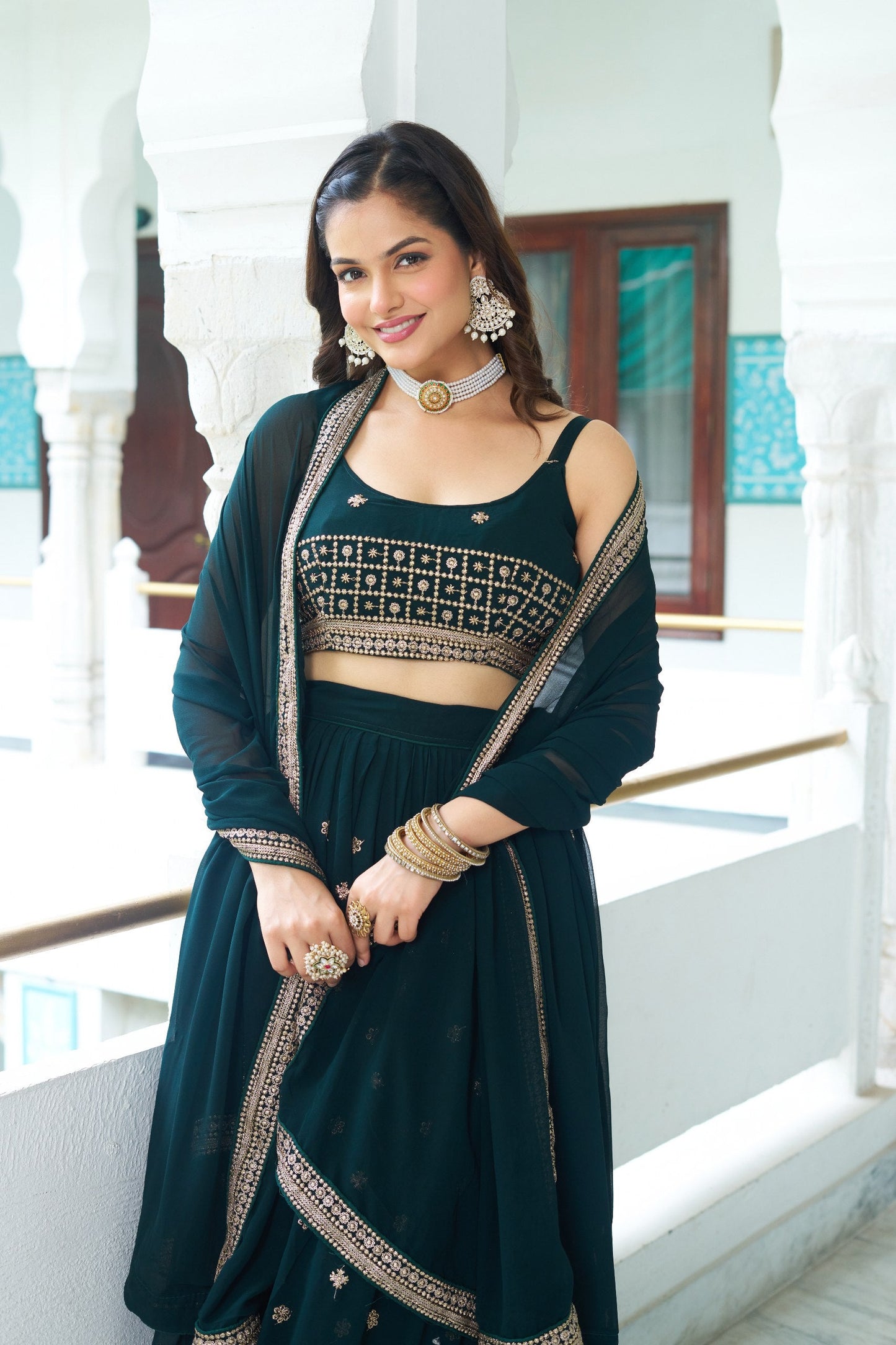 DEIANA'S Heavy Embroidery With Multi Work Lehenga Choli - Rama - Swadesiicart