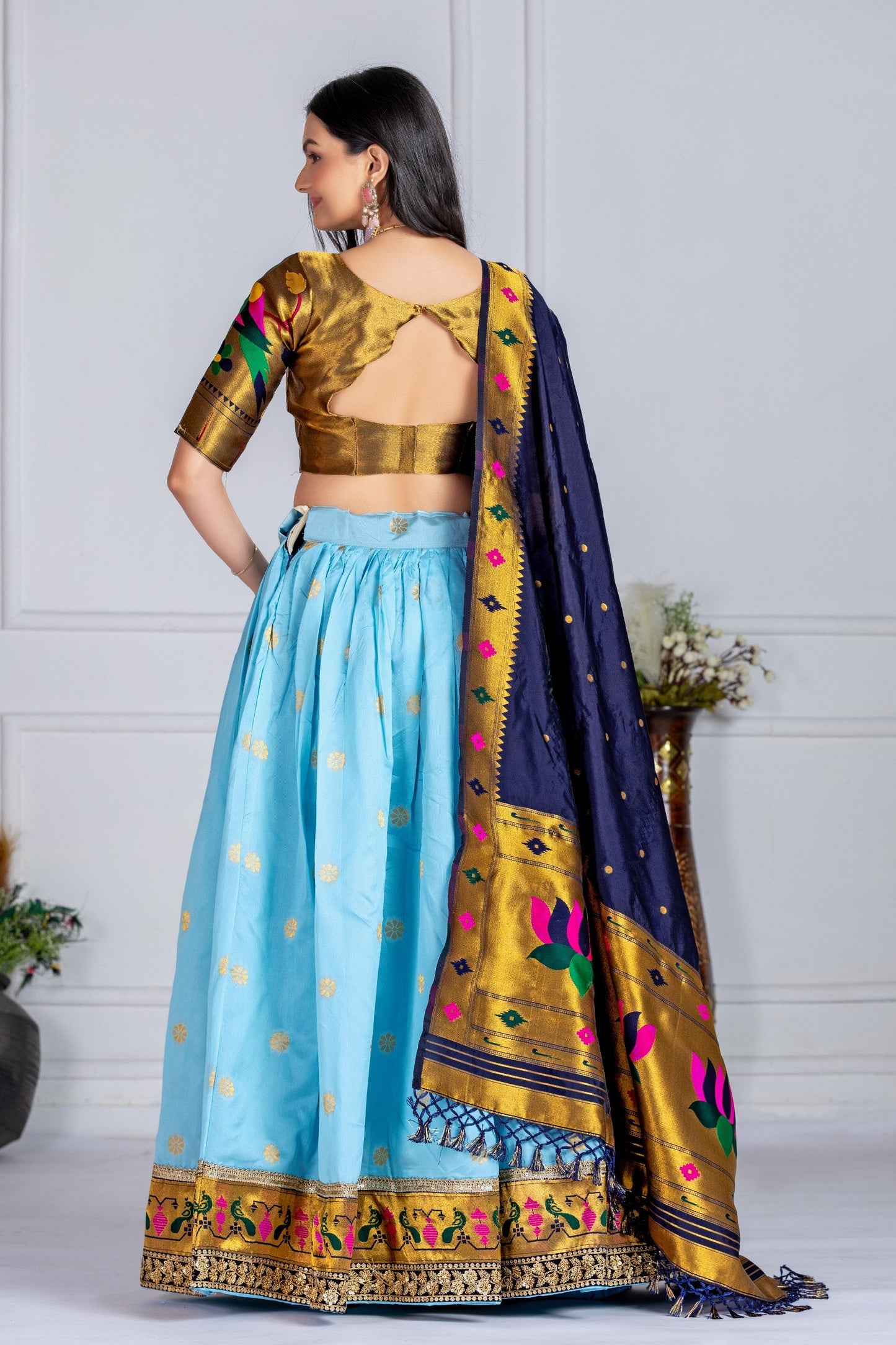 DEIANA'S Jacquard With Jari Print Weaving Lehenga Choli - Sky Blue - Swadesiicart