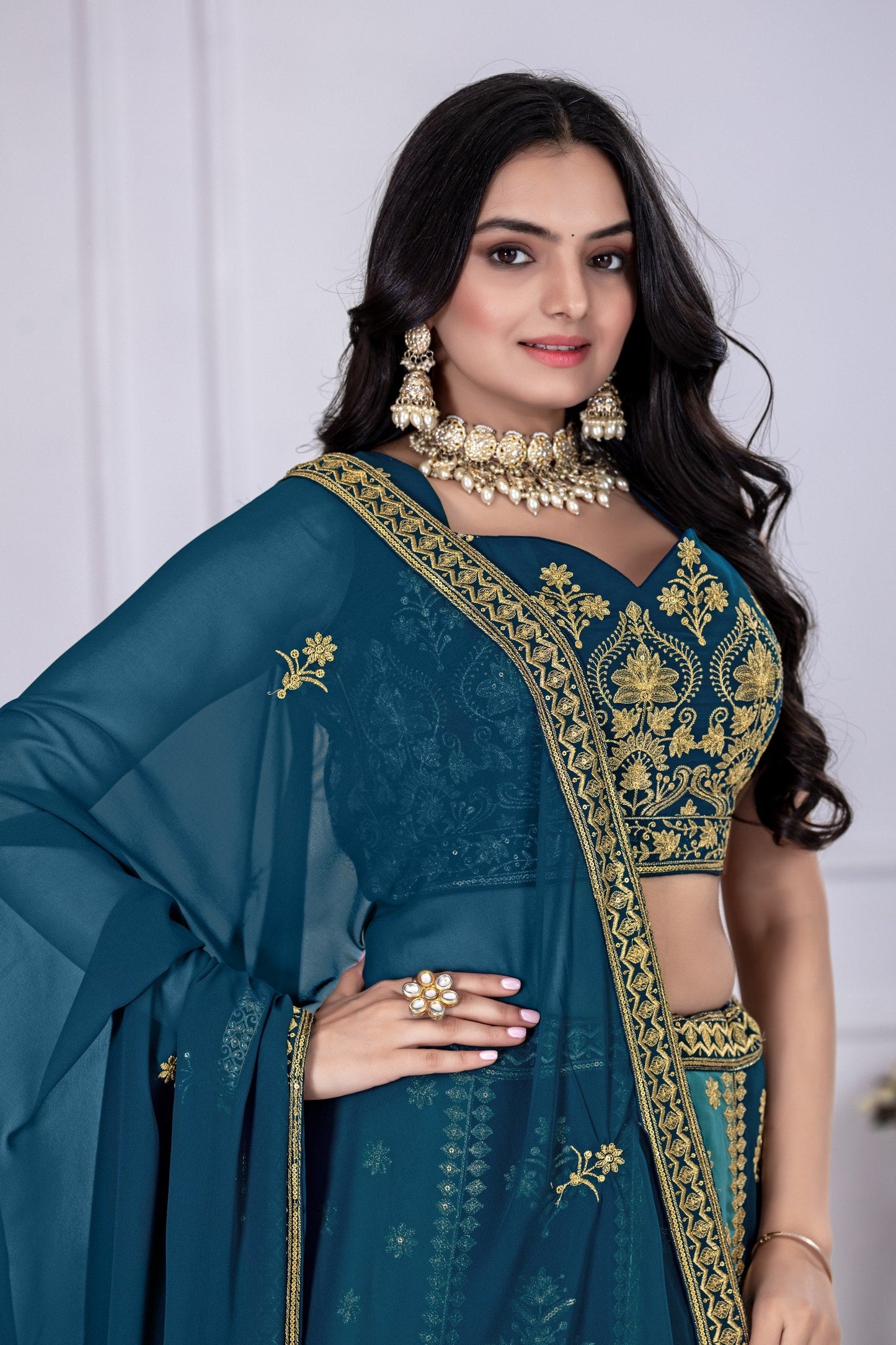 DEIANA'S Heavy Plain with crease work Lehenga Choli - Rama - Swadesiicart