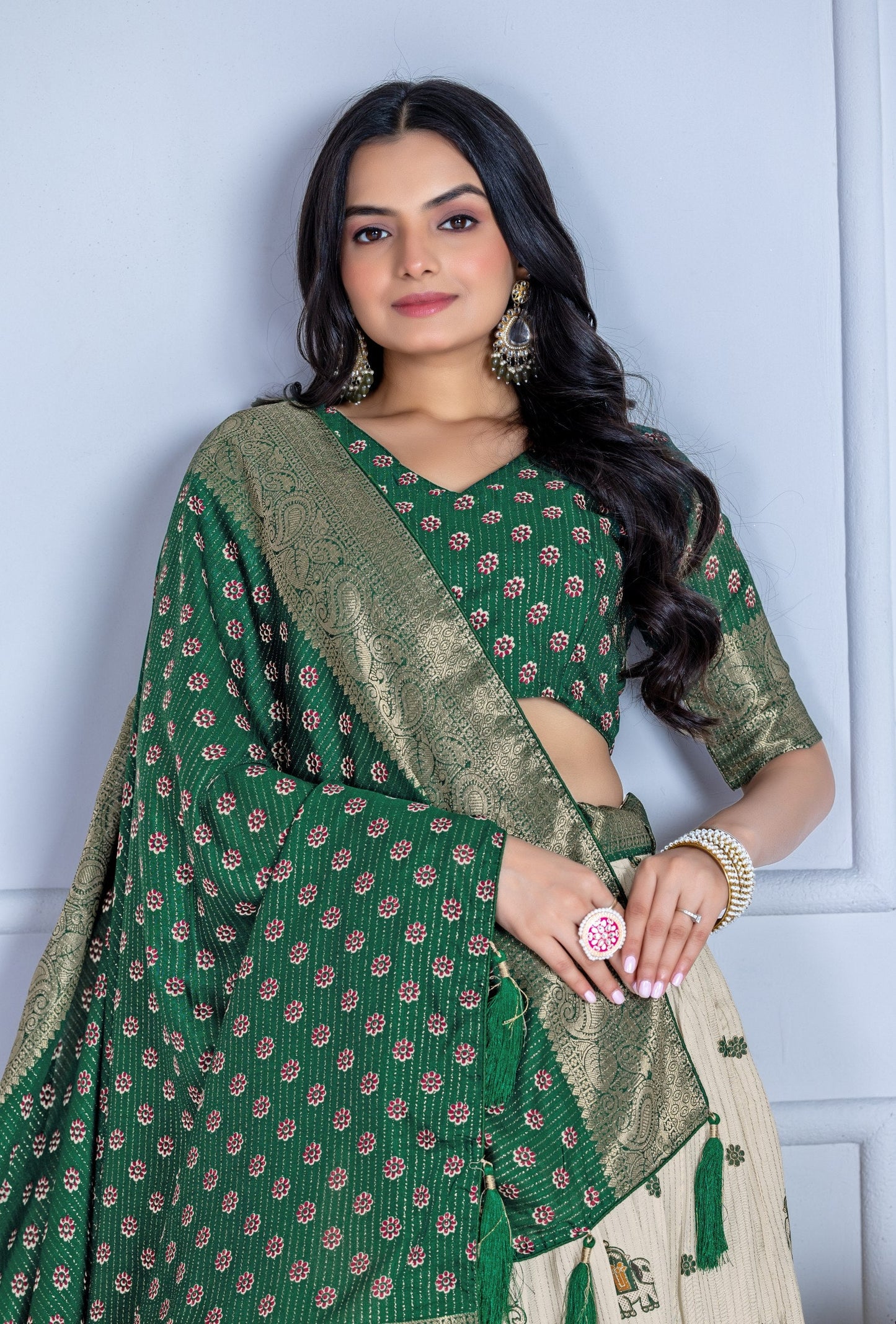 DEIANA'S Jacquard With Jari Print Weaving Lehenga Choli - Off White - Swadesiicart