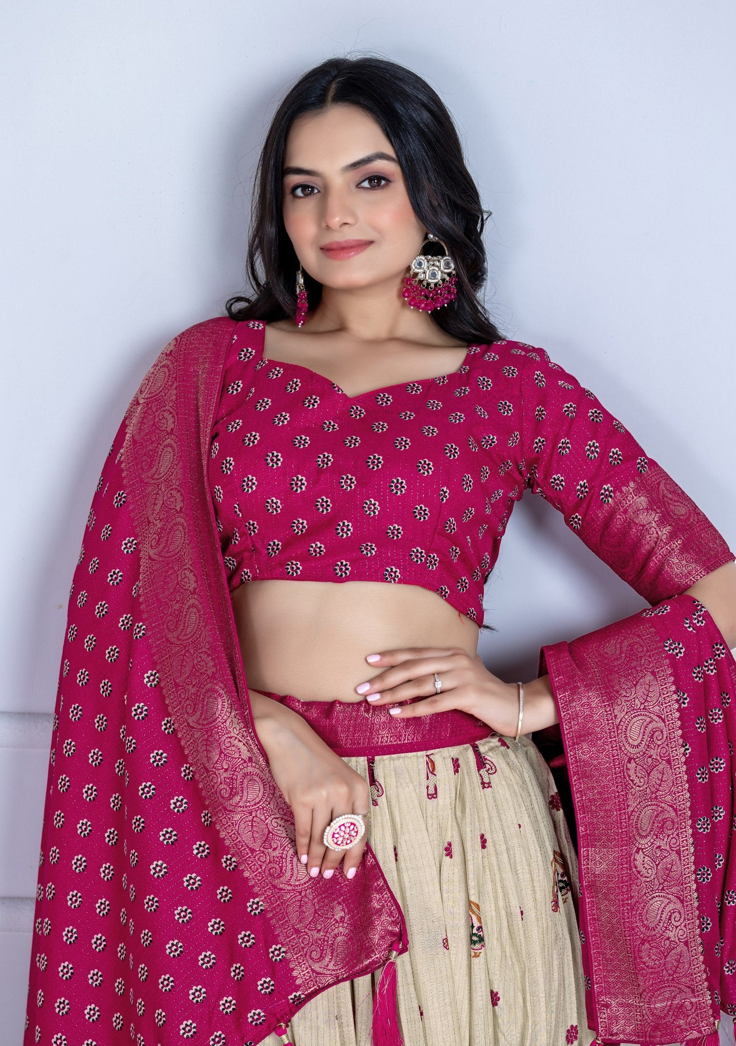 DEIANA'S Jacquard With Jari Print Weaving Lehenga Choli - Off White - Swadesiicart