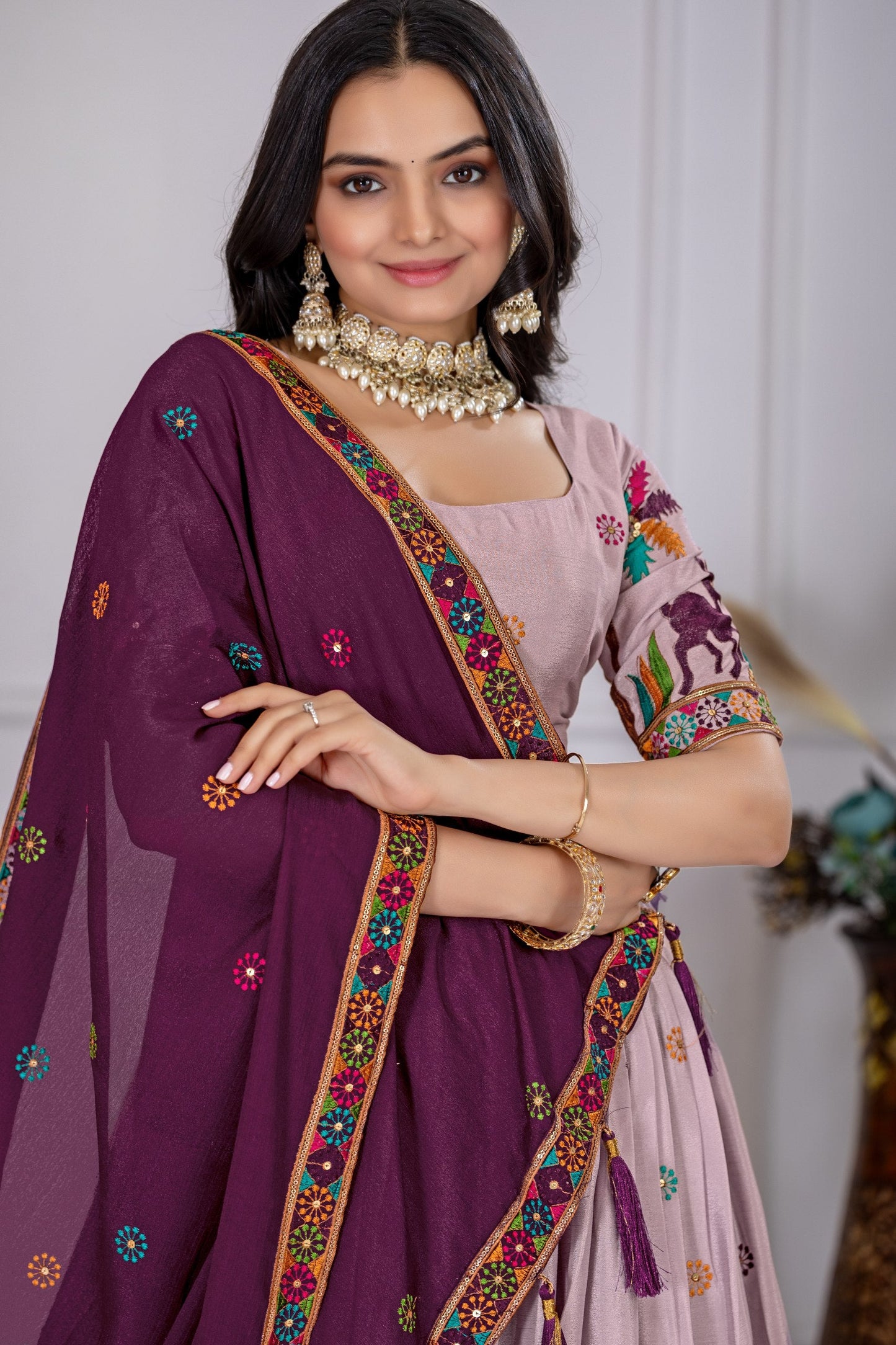 DEIANA'S Heavy Embroidery With Multi Color Work Lehenga Choli - Pink - Swadesiicart