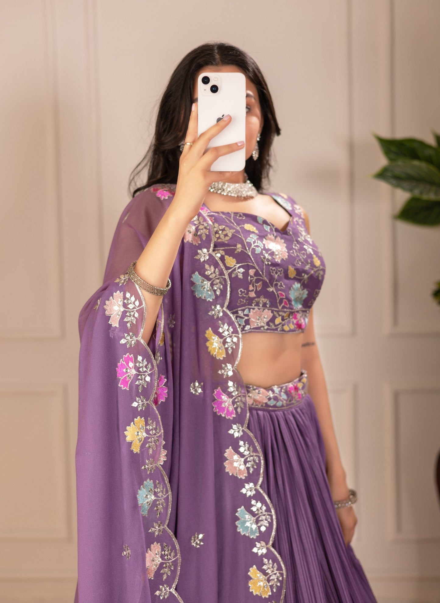 DEIANA'S Heavy Plain with crease work Lehenga Choli - Purple - Swadesiicart