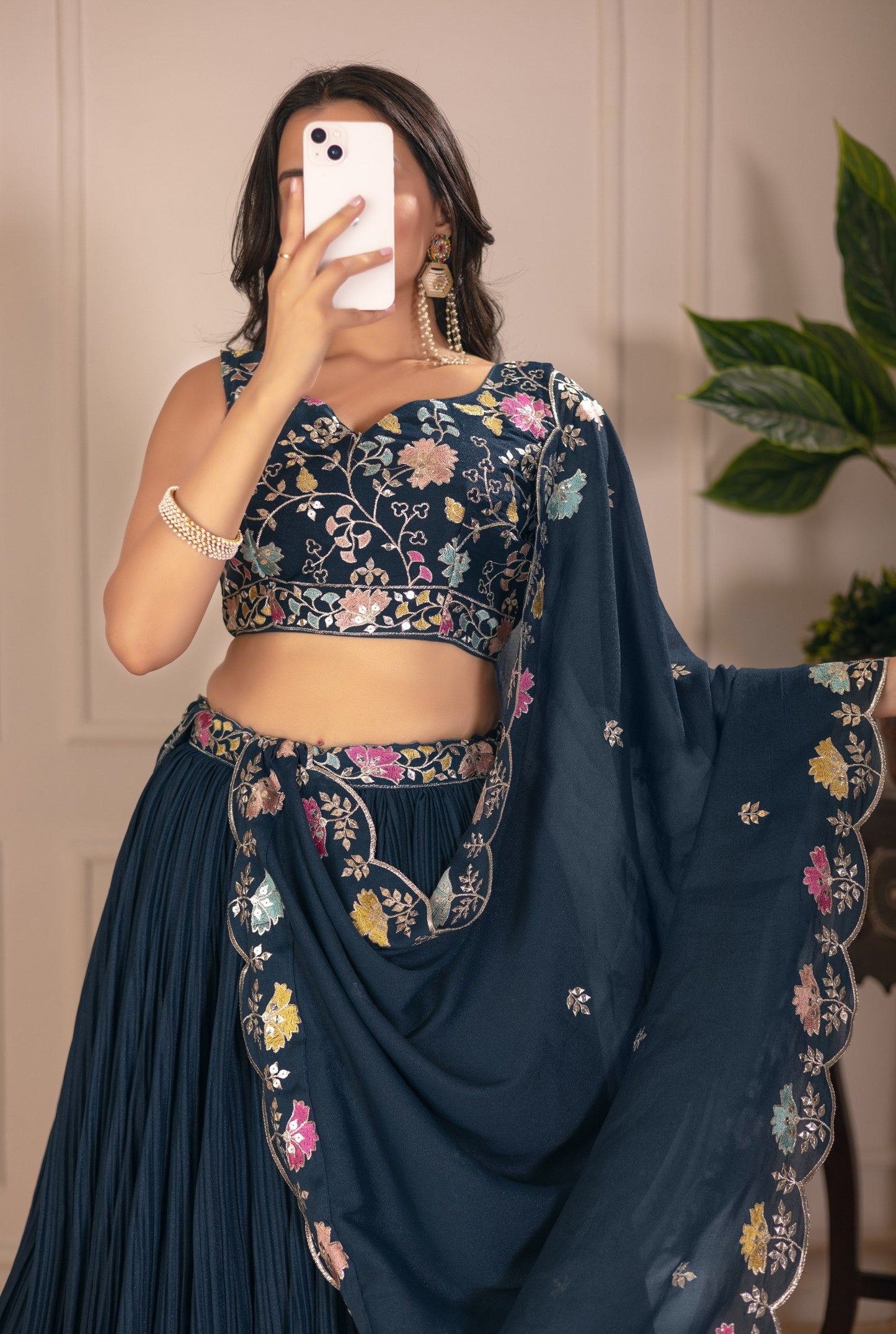 DEIANA'S Heavy Plain with crease work Lehenga Choli - Rama - Swadesiicart