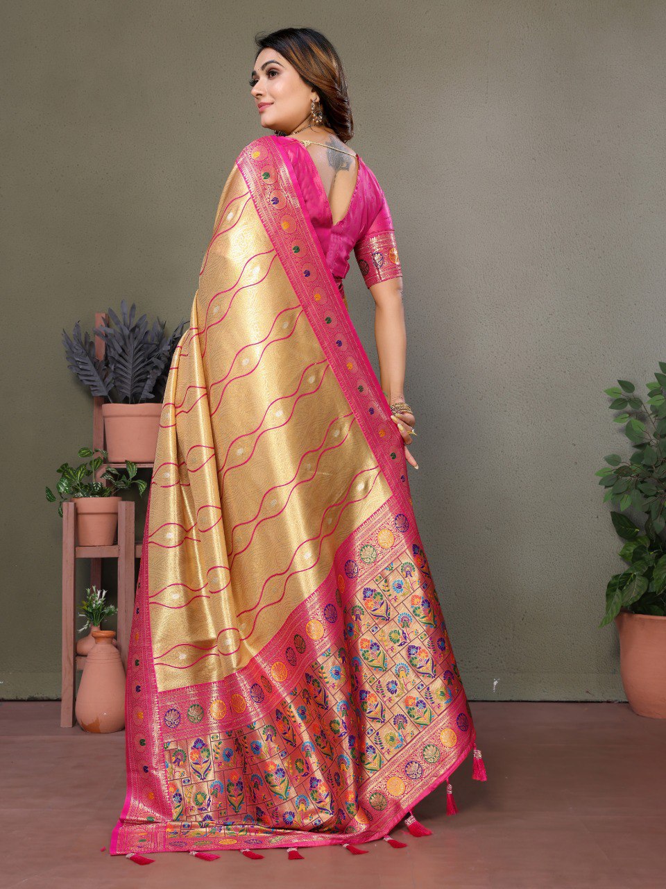 Anaita Dark Golden Tissue Silk With Weaving Saree With Blouse