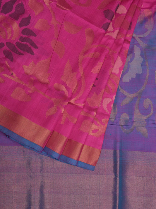Pink and Lavender Uppada Silk Handloom Saree with All Over Design - Global Threads | Swadesiicart