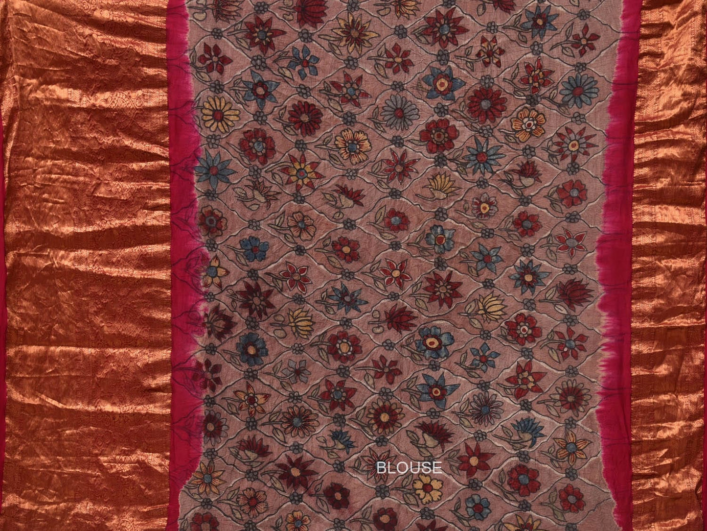 Pink Bandhani Kanchipuram Silk Handloom Saree with Kalamkari Pallu and Blouse Design - Global Threads | Swadesiicart