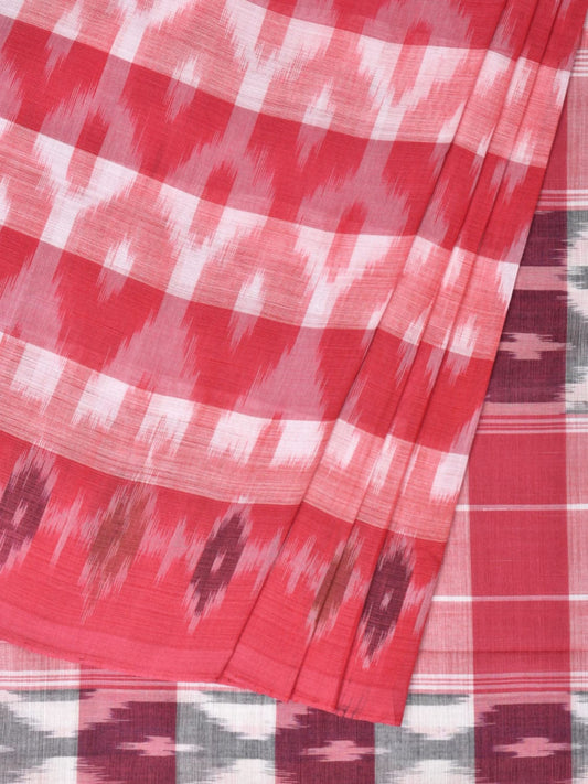 Pink Pochampally Ikat Cotton Handloom Saree with Strips Design No Blouse - Global Threads | Swadesiicart