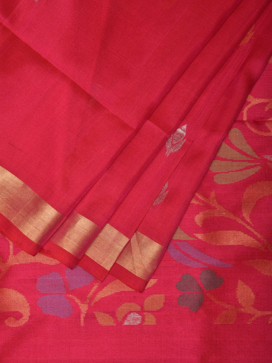Pink Uppada Silk Handloom Saree with Floral and Birds Design - Global Threads | Swadesiicart