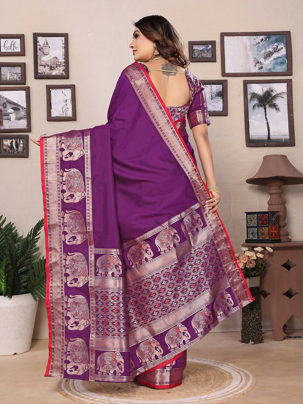 Joban Fashion Purple Solid Banarasi Silk Sarees | Swadesiicart