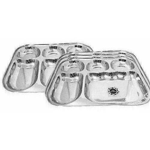 Stainless Steel 5 in 1 Compartment Dinner Plate Set of 2 - Swadesiicart